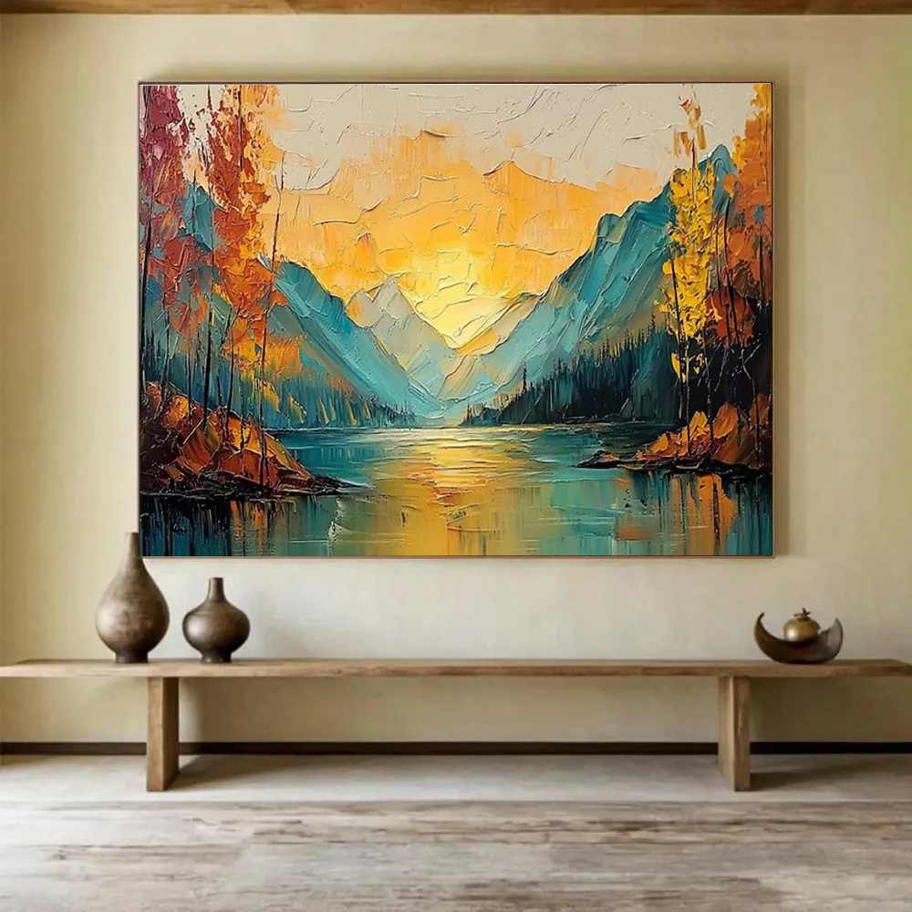 Mountain Hand-painted Landscape Evening Canvas Artwork VAX3X